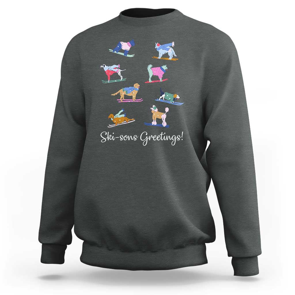 Funny Skiing Dog Sweatshirt Ski Sons Greetings Ski Winter Sport - Wonder Print Shop