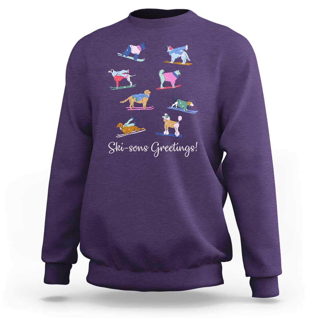 Funny Skiing Dog Sweatshirt Ski Sons Greetings Ski Winter Sport - Wonder Print Shop