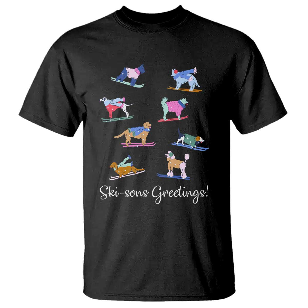 Funny Skiing Dog T Shirt Ski Sons Greetings Ski Winter Sport - Wonder Print Shop