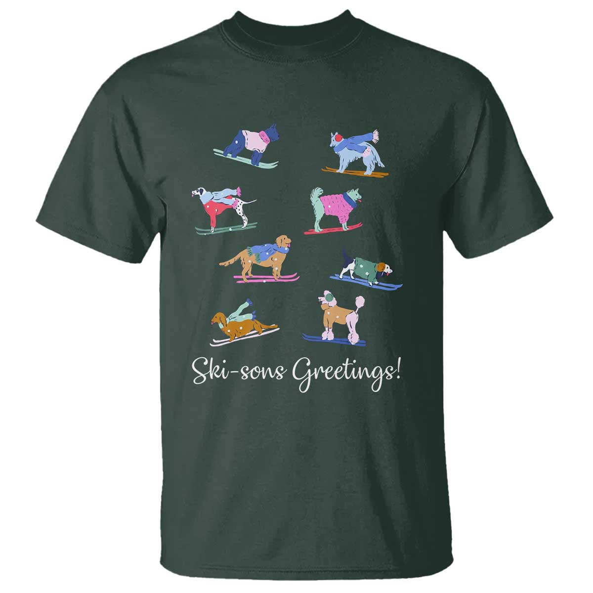 Funny Skiing Dog T Shirt Ski Sons Greetings Ski Winter Sport - Wonder Print Shop