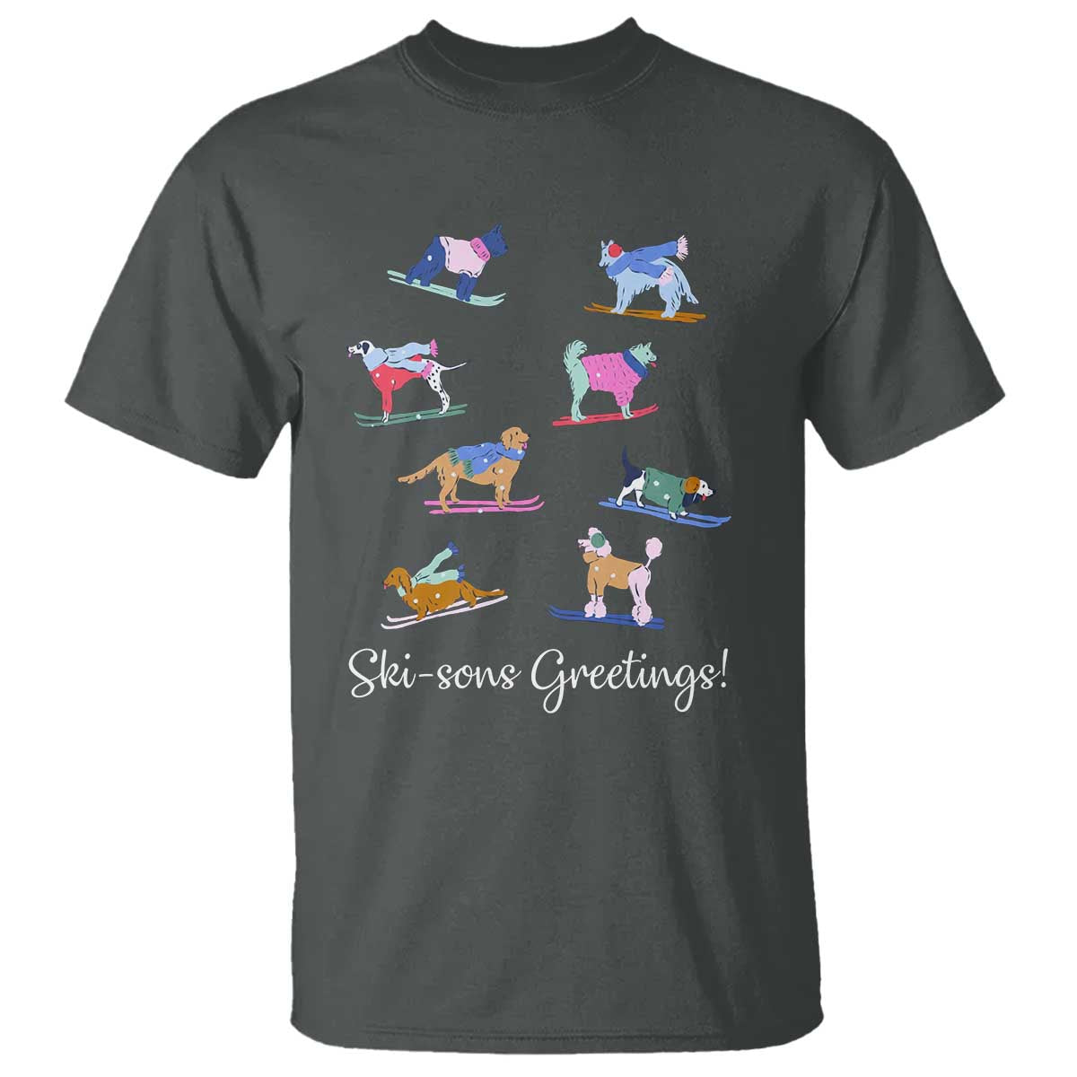 Funny Skiing Dog T Shirt Ski Sons Greetings Ski Winter Sport - Wonder Print Shop