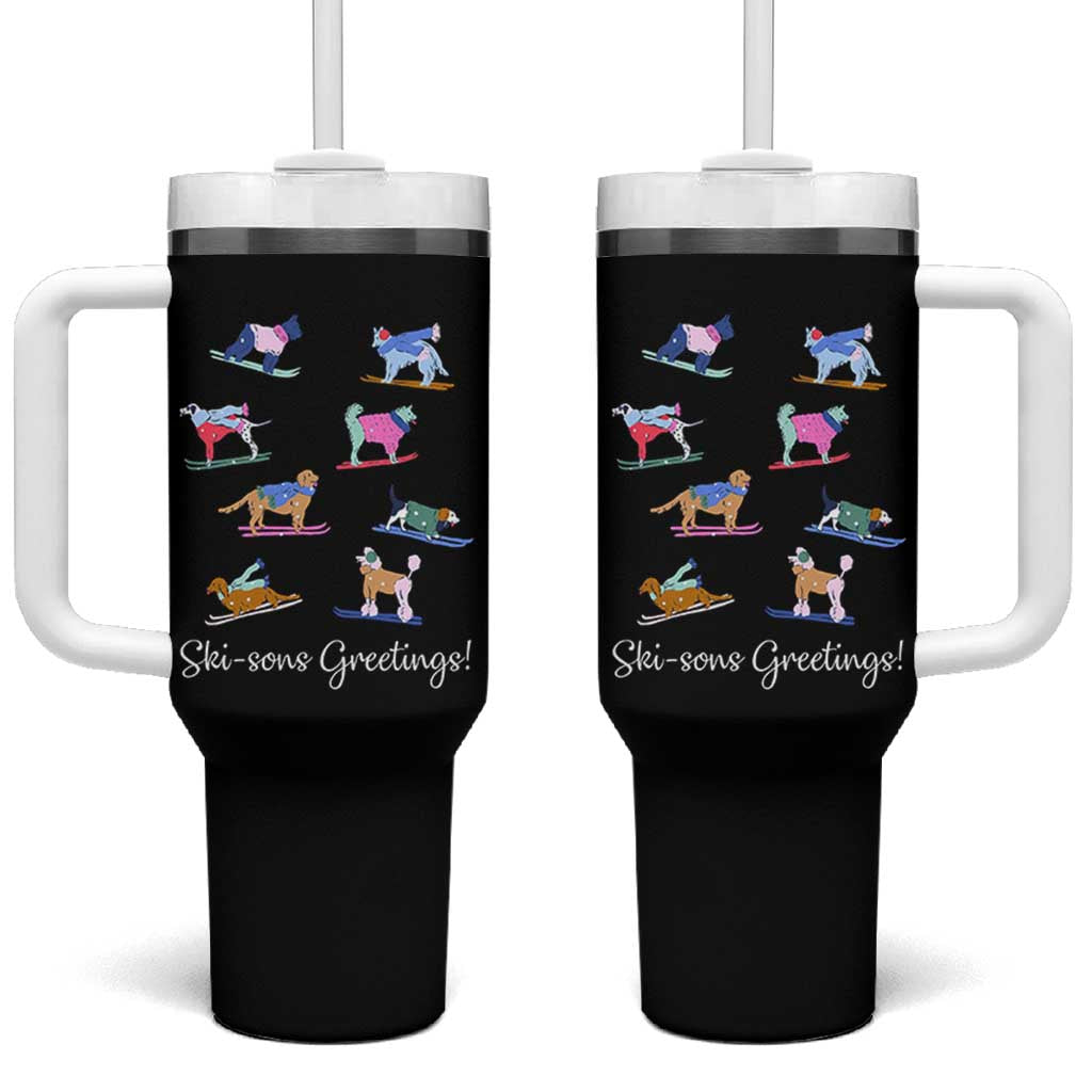 Funny Skiing Dog Tumbler With Handle Ski Sons Greetings Ski Winter Sport - Wonder Print Shop