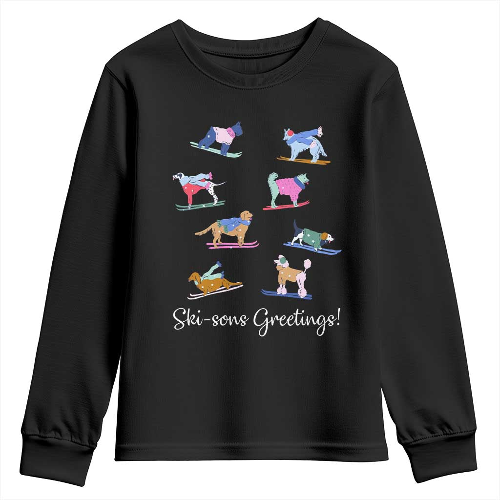 Funny Skiing Dog Youth Sweatshirt Ski Sons Greetings Ski Winter Sport - Wonder Print Shop