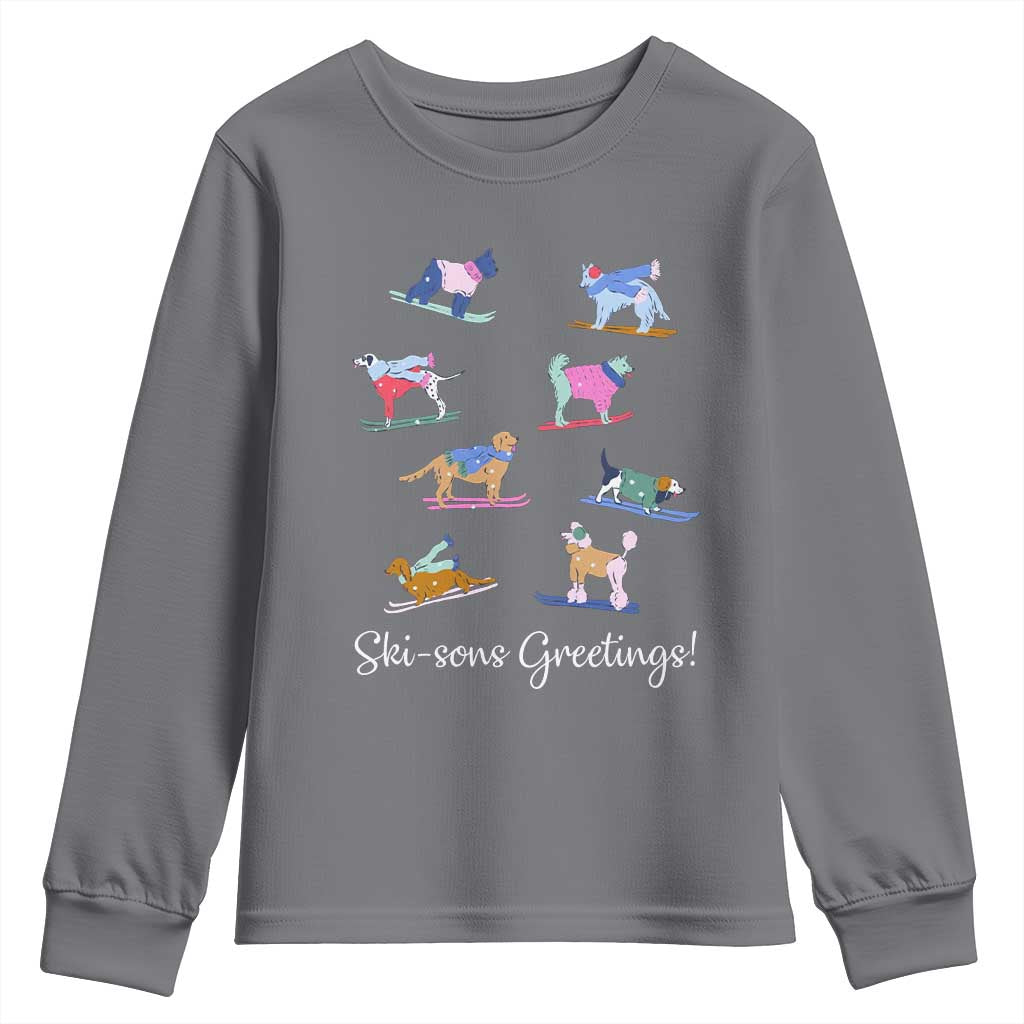 Funny Skiing Dog Youth Sweatshirt Ski Sons Greetings Ski Winter Sport - Wonder Print Shop