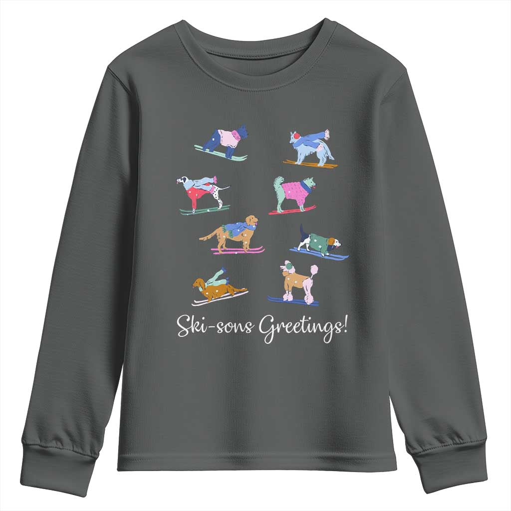 Funny Skiing Dog Youth Sweatshirt Ski Sons Greetings Ski Winter Sport - Wonder Print Shop