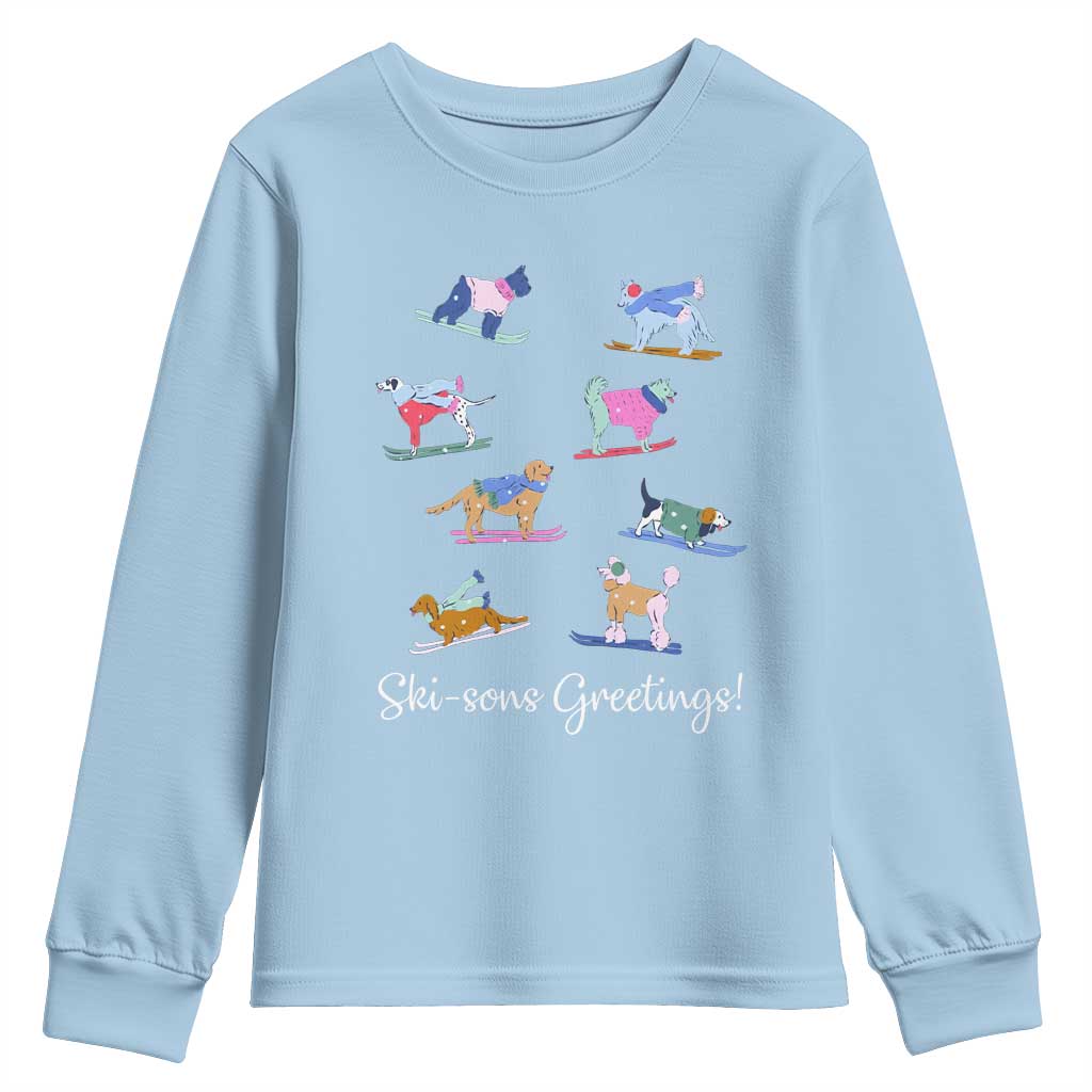 Funny Skiing Dog Youth Sweatshirt Ski Sons Greetings Ski Winter Sport - Wonder Print Shop