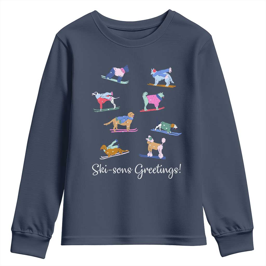 Funny Skiing Dog Youth Sweatshirt Ski Sons Greetings Ski Winter Sport - Wonder Print Shop