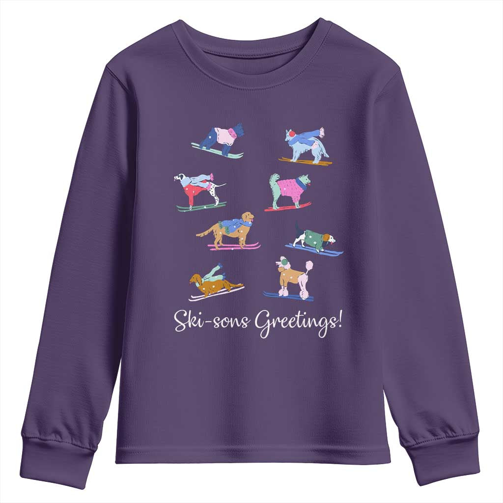 Funny Skiing Dog Youth Sweatshirt Ski Sons Greetings Ski Winter Sport - Wonder Print Shop