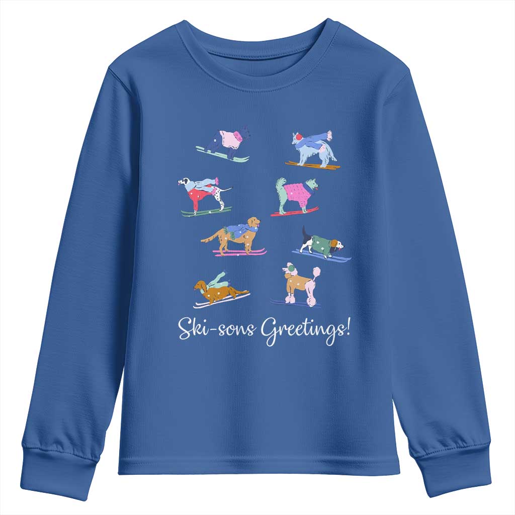 Funny Skiing Dog Youth Sweatshirt Ski Sons Greetings Ski Winter Sport - Wonder Print Shop