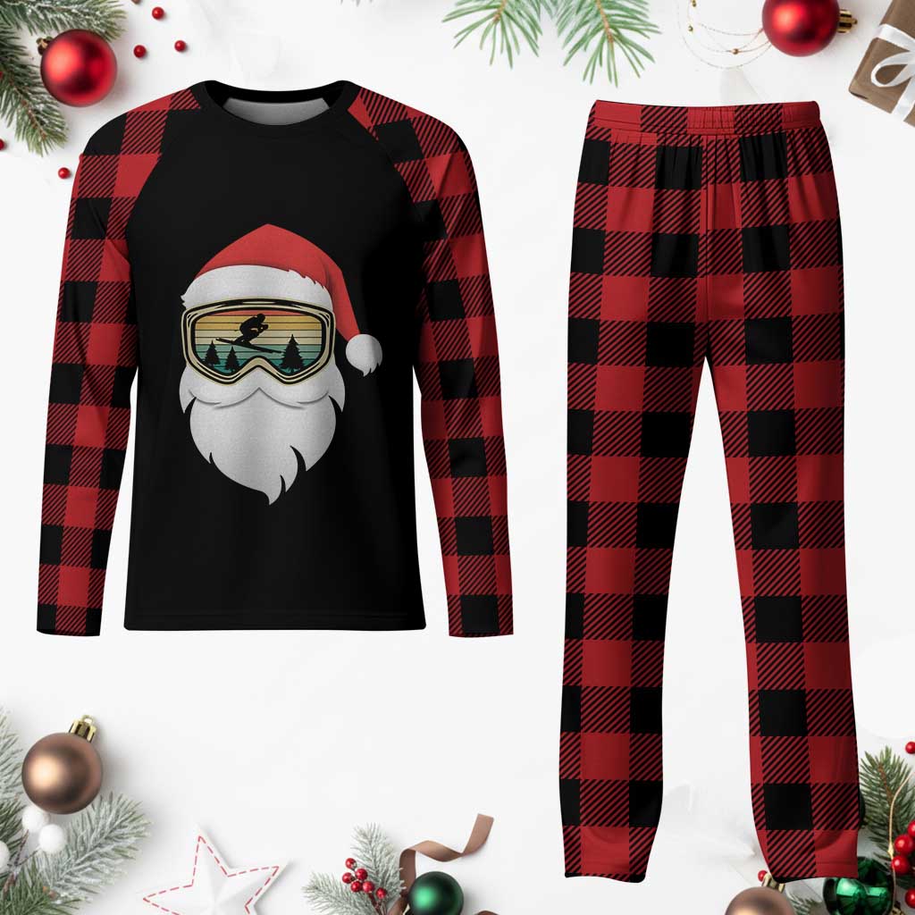 Funny Ski Christmas Winter Sport Skiing Santa Hat Plaid Pajama Set - Wonder Print Shop