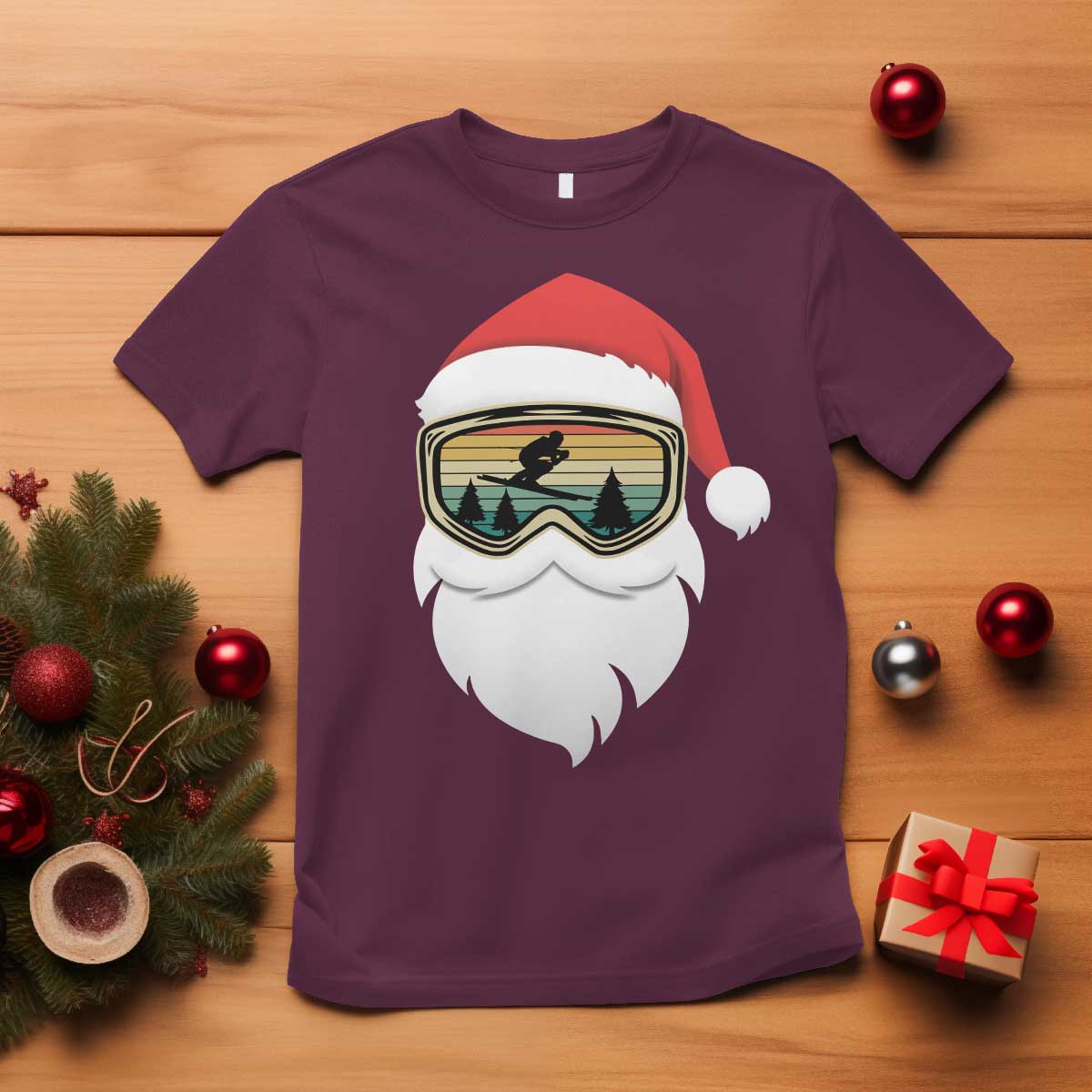 Funny Ski Christmas Winter Sport Skiing Santa Hat T Shirt - Wonder Print Shop