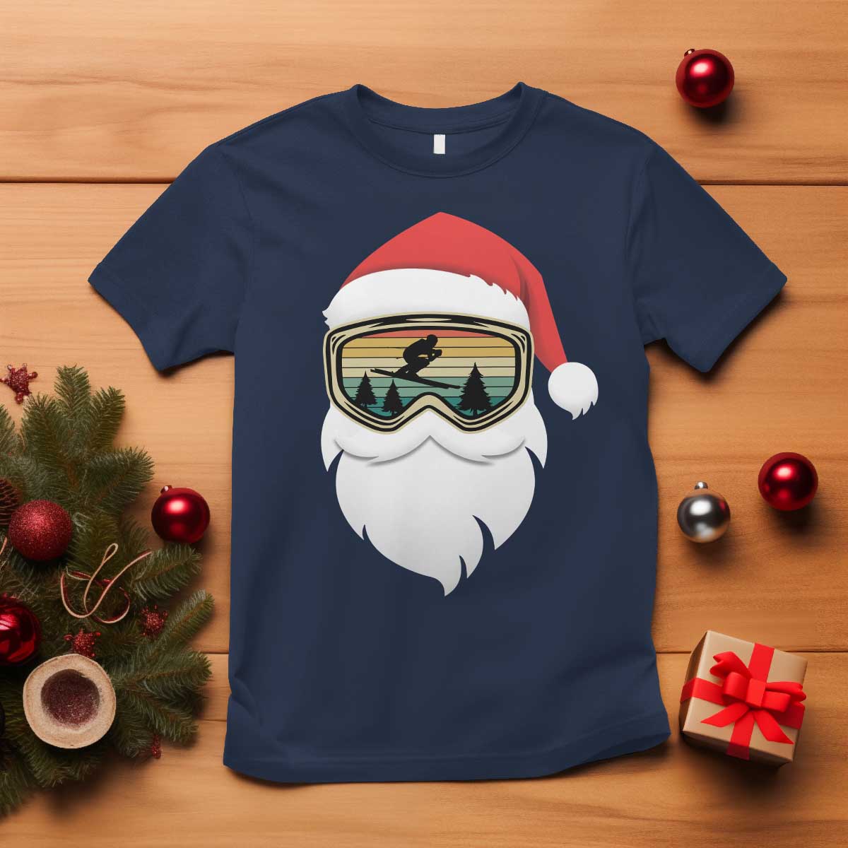 Funny Ski Christmas Winter Sport Skiing Santa Hat T Shirt - Wonder Print Shop