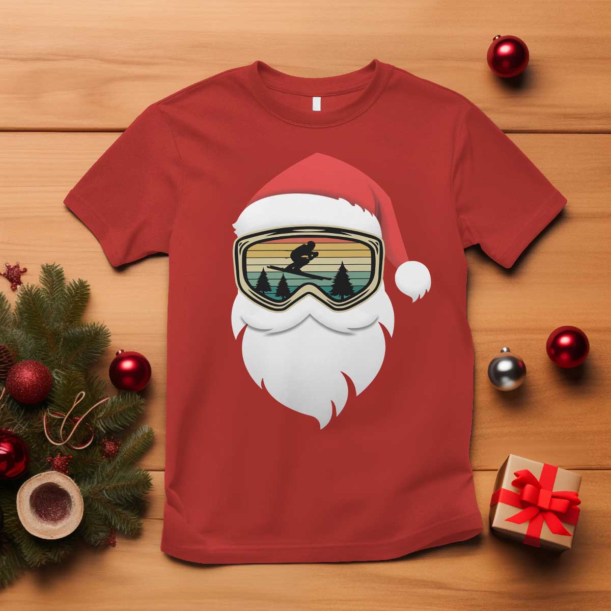 Funny Ski Christmas Winter Sport Skiing Santa Hat T Shirt - Wonder Print Shop