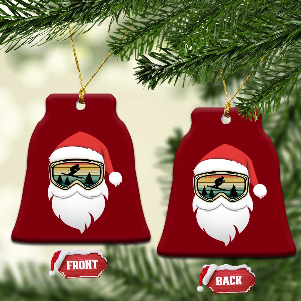 Funny Ski Christmas Winter Sport Skiing Santa Hat Ceramic Ornament - Wonder Print Shop