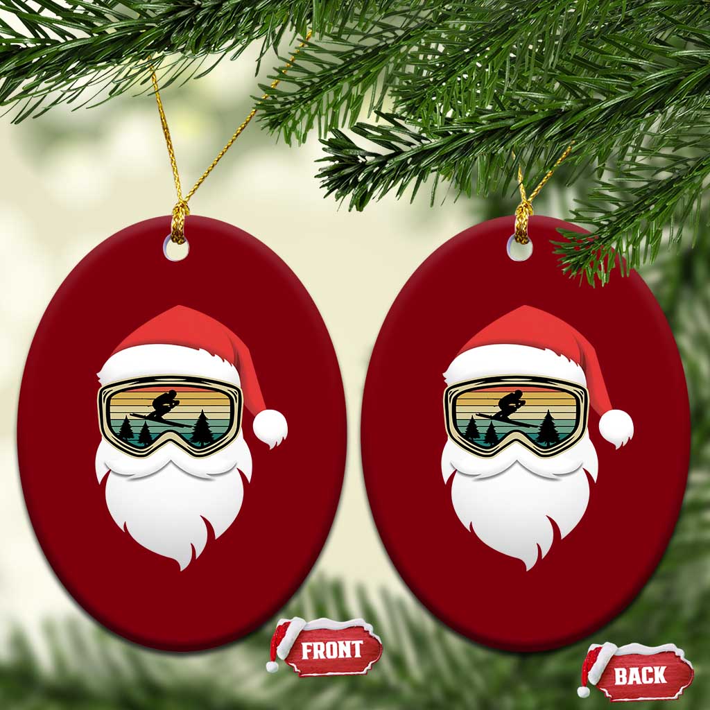 Funny Ski Christmas Winter Sport Skiing Santa Hat Ceramic Ornament - Wonder Print Shop