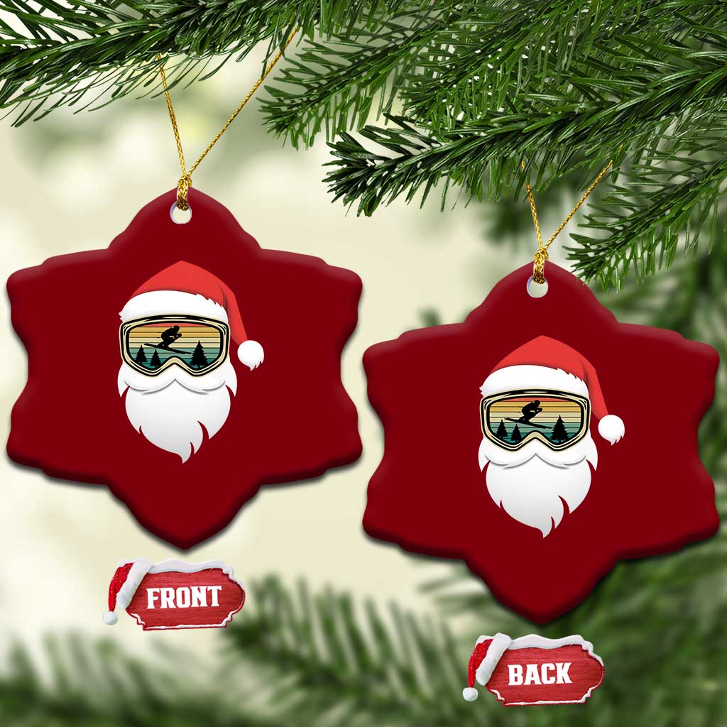 Funny Ski Christmas Winter Sport Skiing Santa Hat Ceramic Ornament - Wonder Print Shop