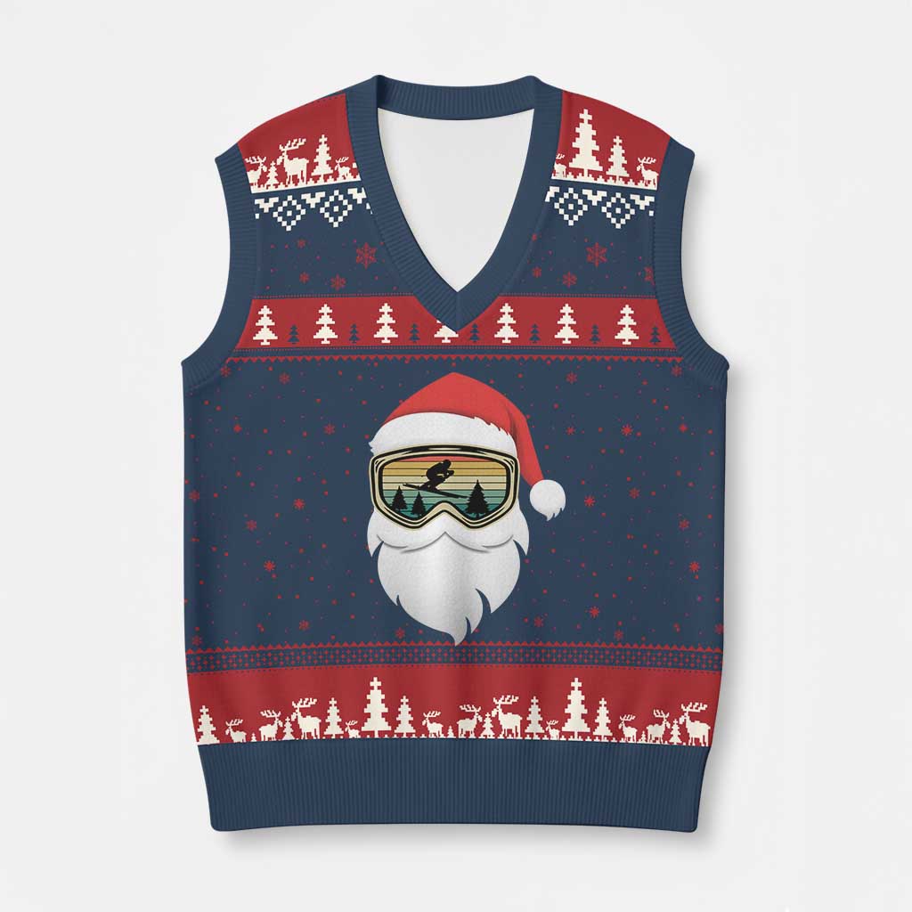 Funny Ski Xmas Winter Sport Skiing Santa Hat V-Neck Knit Sweater Vest - Wonder Print Shop