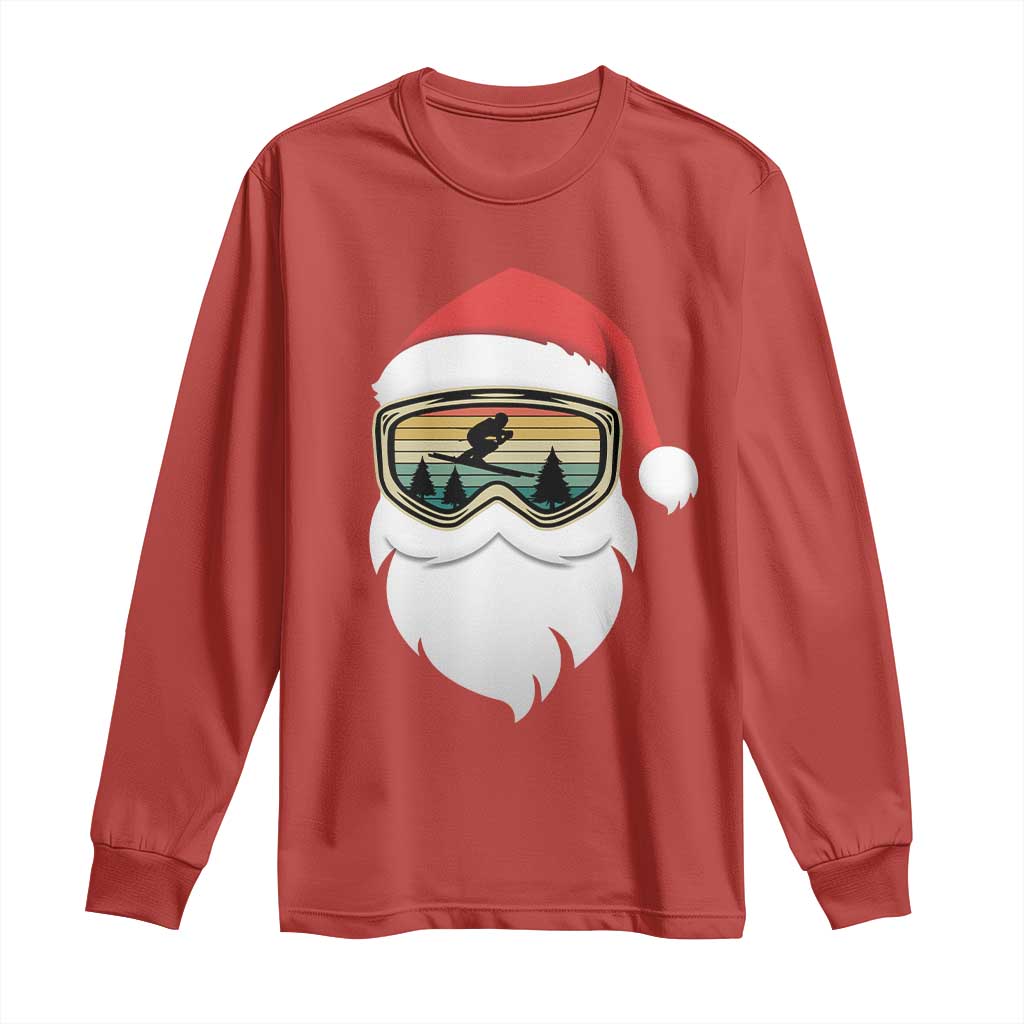 Funny Ski Christmas Winter Sport Skiing Santa Hat Long Sleeve Shirt - Wonder Print Shop