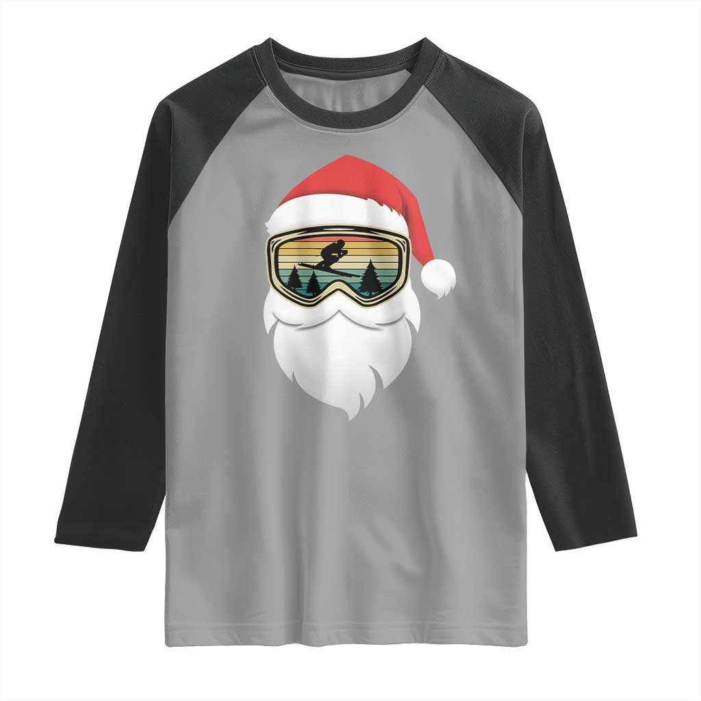 Funny Ski Christmas Winter Sport Skiing Santa Hat Raglan Shirt - Wonder Print Shop