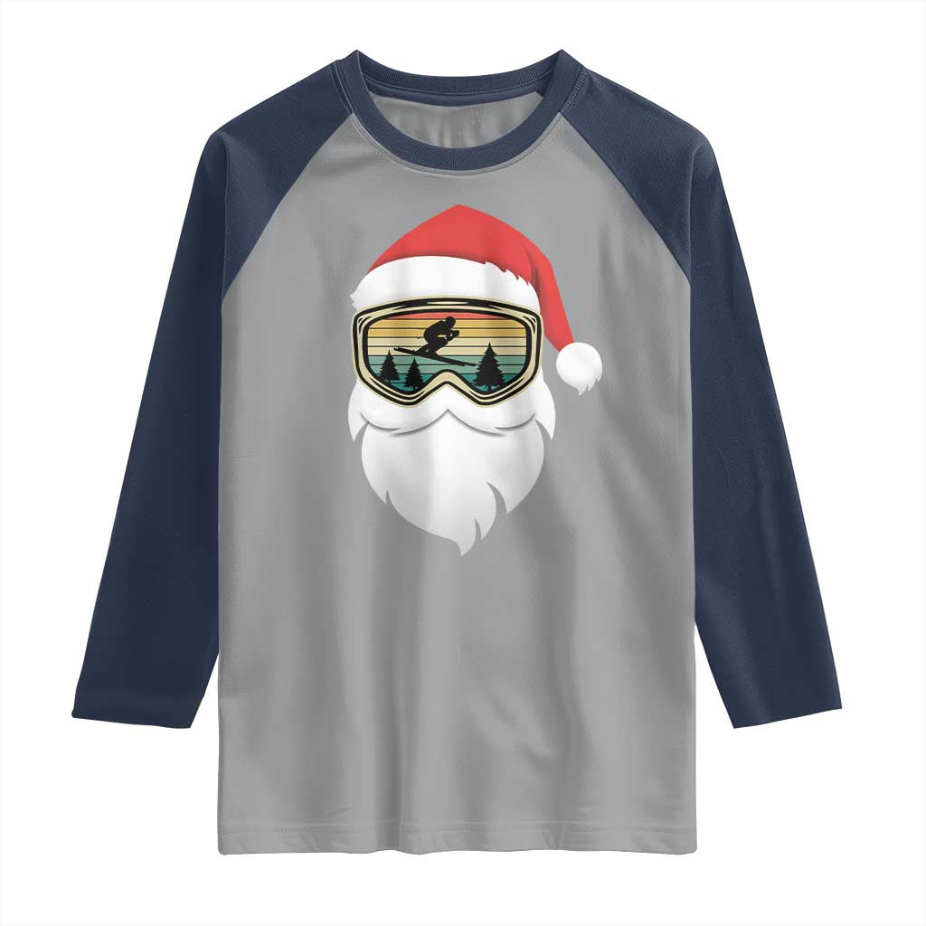 Funny Ski Christmas Winter Sport Skiing Santa Hat Raglan Shirt - Wonder Print Shop