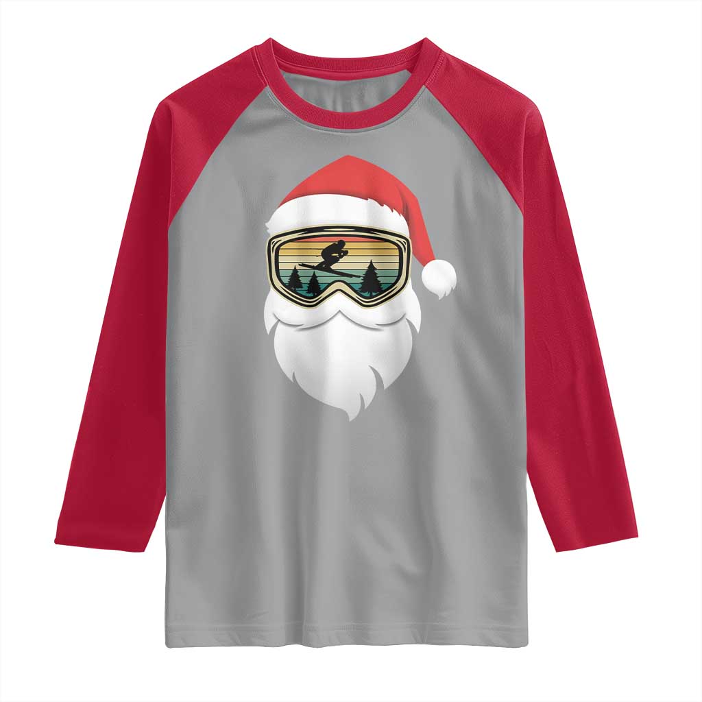Funny Ski Christmas Winter Sport Skiing Santa Hat Raglan Shirt - Wonder Print Shop