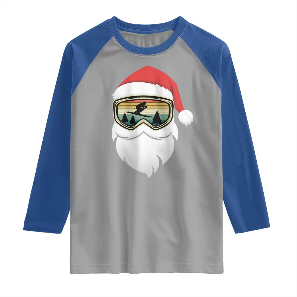 Funny Ski Christmas Winter Sport Skiing Santa Hat Raglan Shirt - Wonder Print Shop