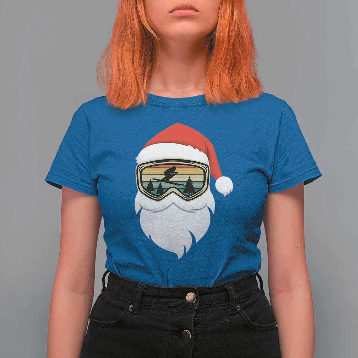 Funny Ski Christmas Winter Sport Skiing Santa Hat T Shirt For Women - Wonder Print Shop