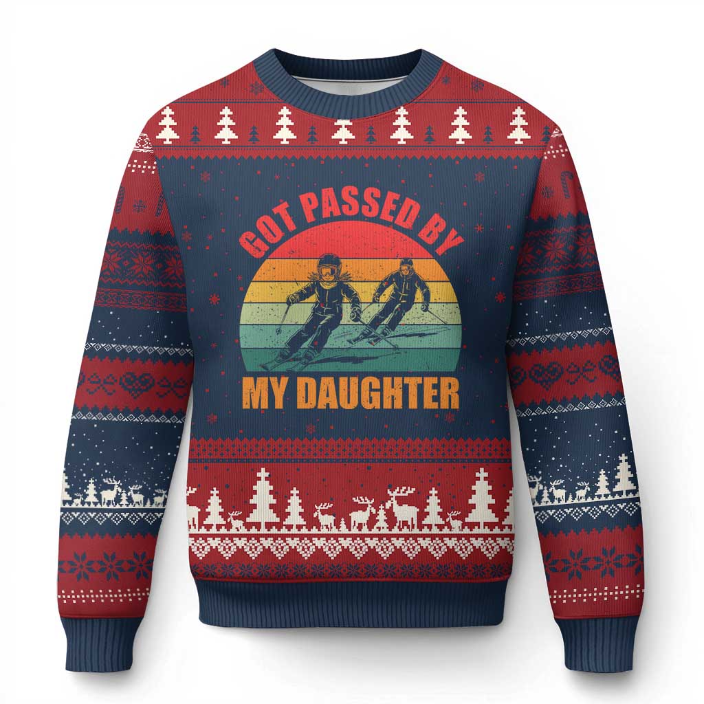 Funny Skiing Ski Dad Ugly Christmas Sweater Got Passed By My Daughter Retro Vintage - Wonder Print Shop