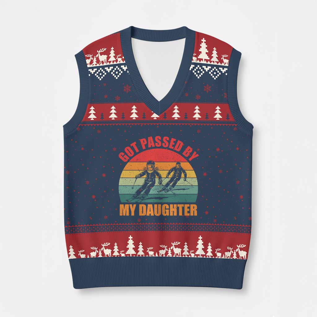 Funny Skiing Ski Dad V-Neck Knit Sweater Vest Got Passed By My Daughter Retro Vintage - Wonder Print Shop