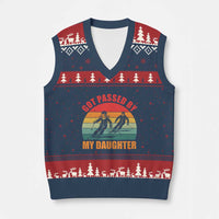 Funny Skiing Ski Dad V-Neck Knit Sweater Vest Got Passed By My Daughter Retro Vintage - Wonder Print Shop