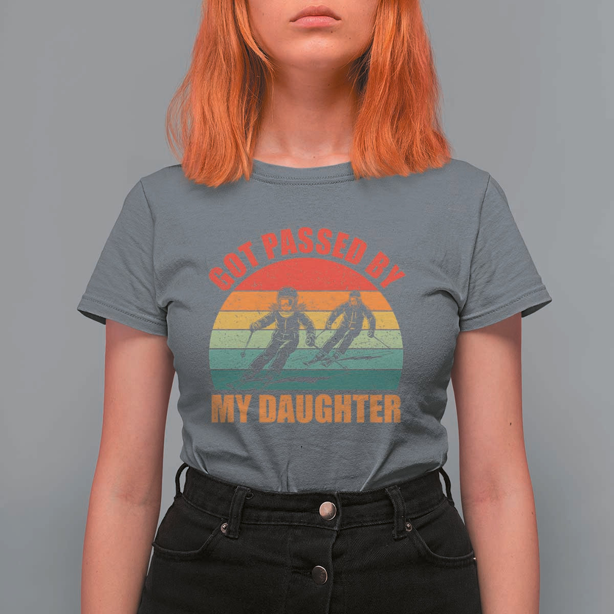 Funny Skiing Ski Dad T Shirt For Women Got Passed By My Daughter Retro Vintage - Wonder Print Shop