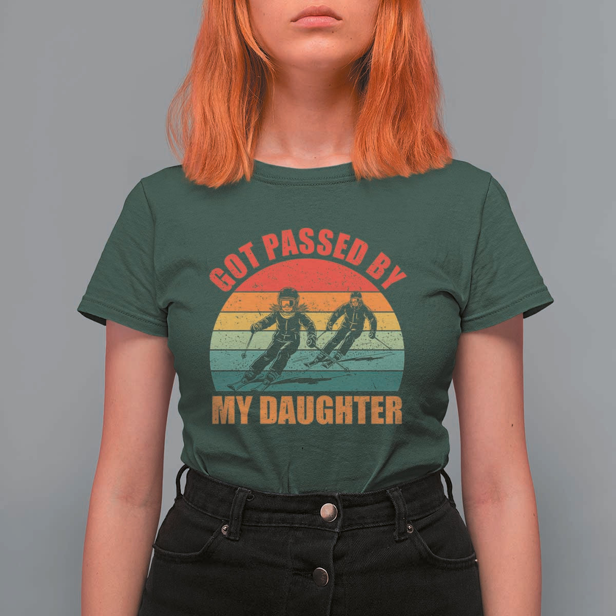 Funny Skiing Ski Dad T Shirt For Women Got Passed By My Daughter Retro Vintage - Wonder Print Shop