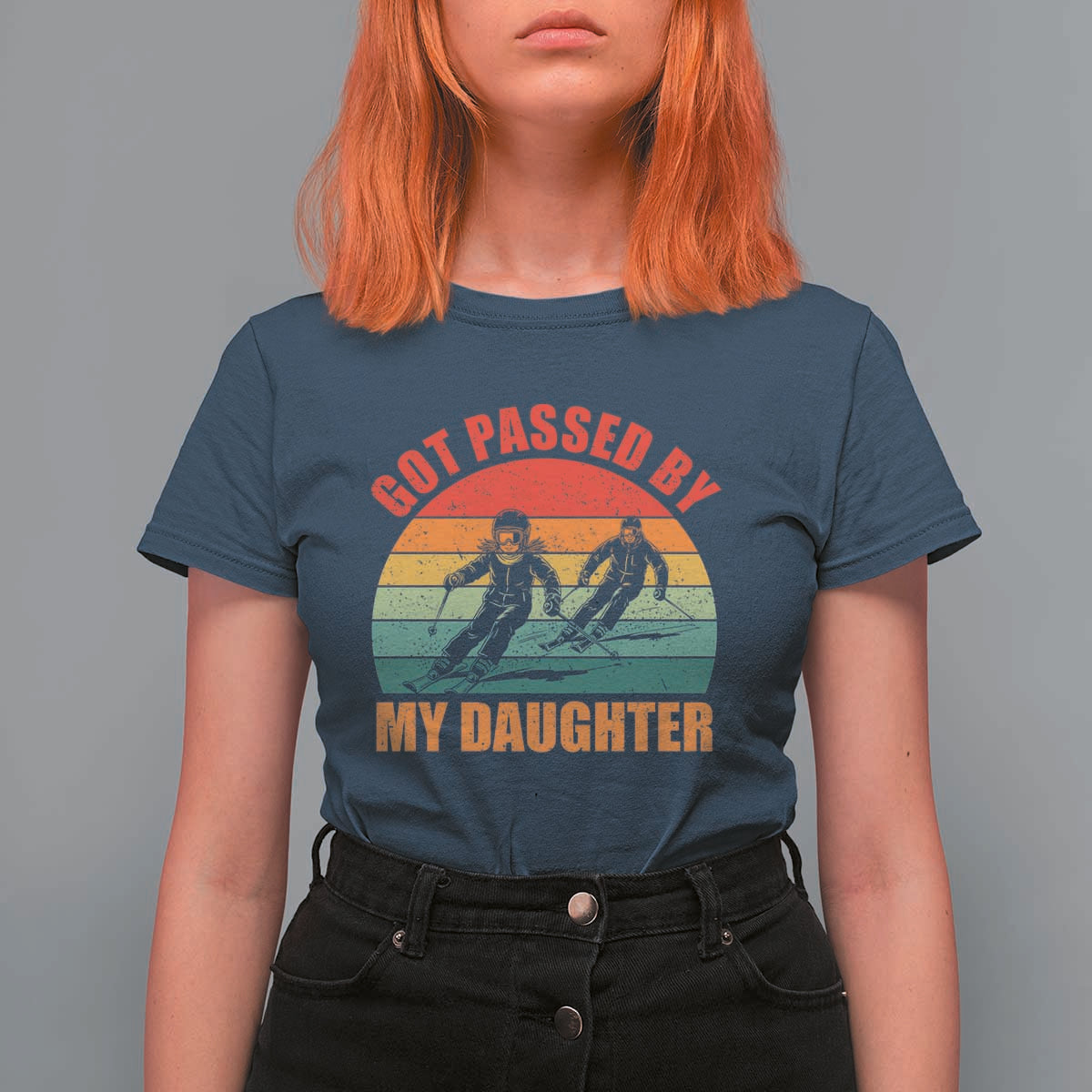 Funny Skiing Ski Dad T Shirt For Women Got Passed By My Daughter Retro Vintage - Wonder Print Shop