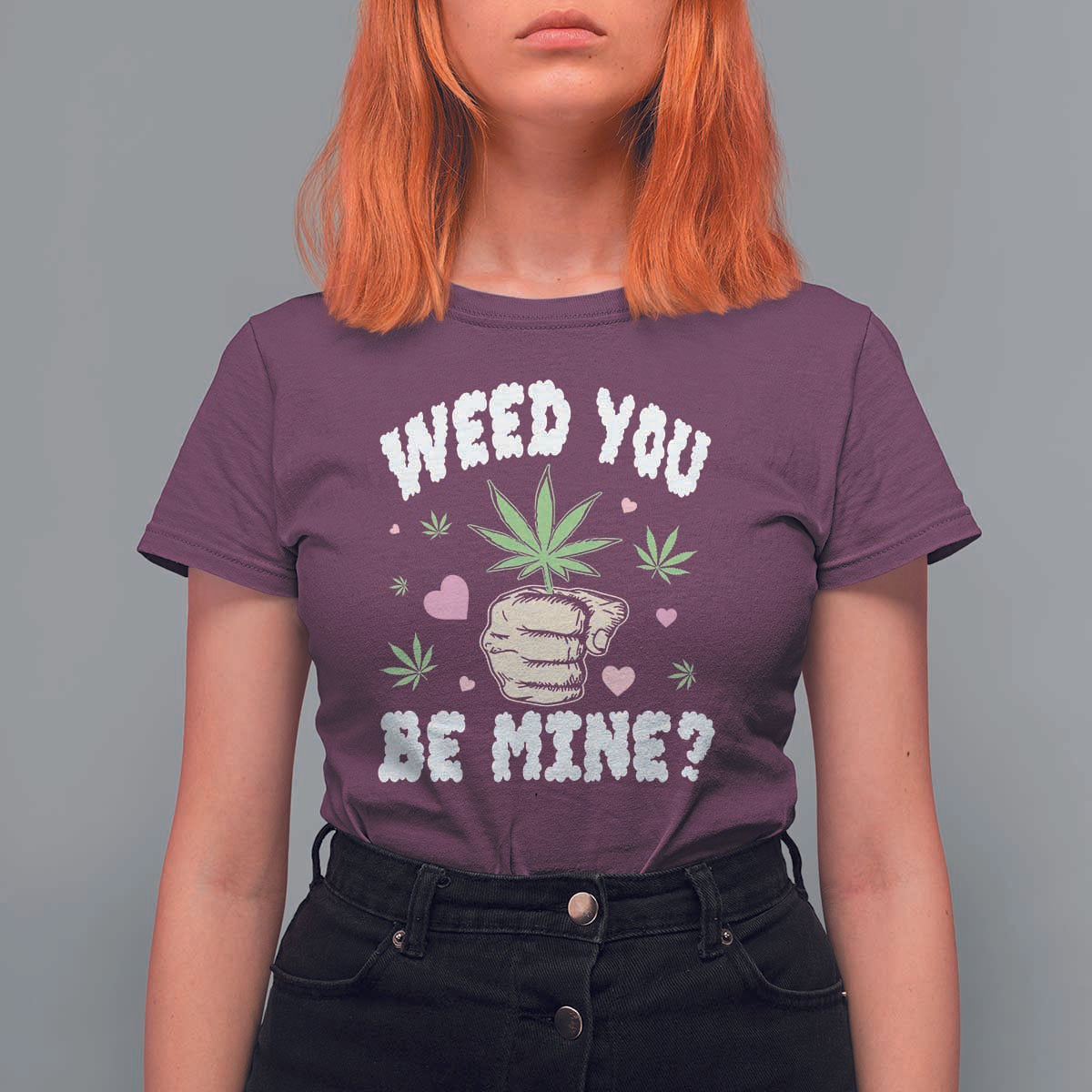 Funny Valentine's Day Weed You Be Mine T Shirt For Women Cannabis Marijuana Hearts