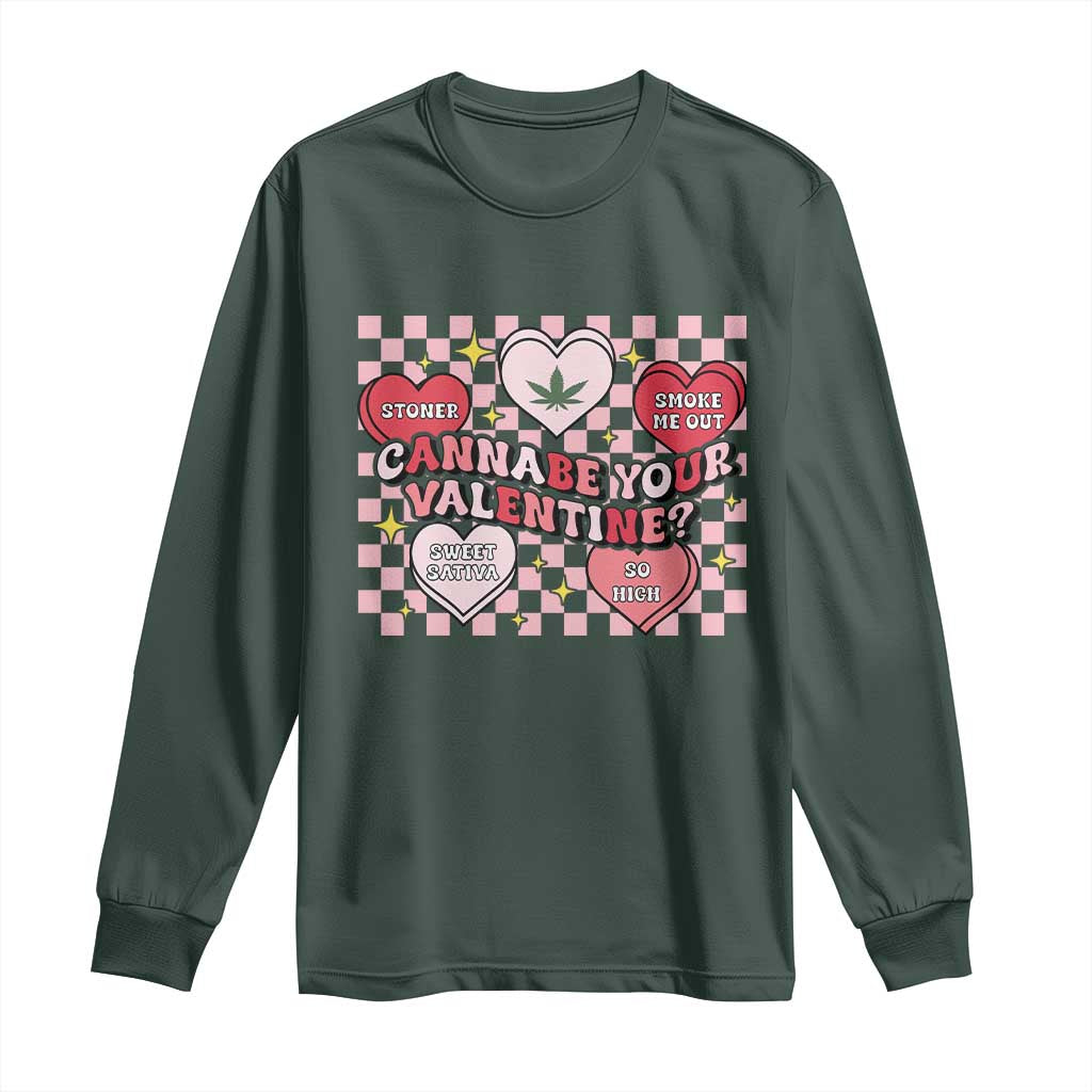 Funny Valentine's Day Weed Cannabis Marijuana Long Sleeve Shirt Cannabe Your Valentine Heart