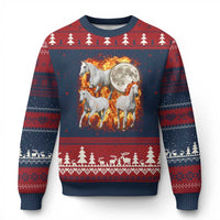3 Fire Horses Moon Equestrian Ugly Christmas Sweater Year Of The Fire Horse Joke