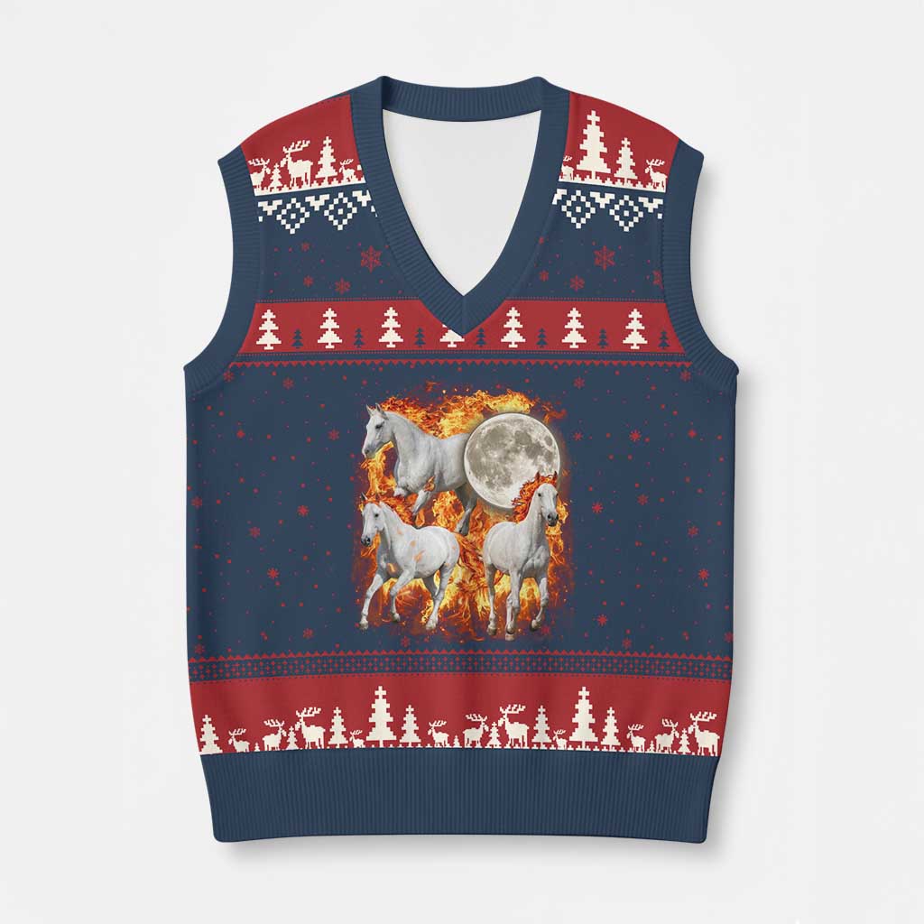 3 Fire Horses Moon Equestrian V-Neck Knit Sweater Vest Year Of The Fire Horse Joke