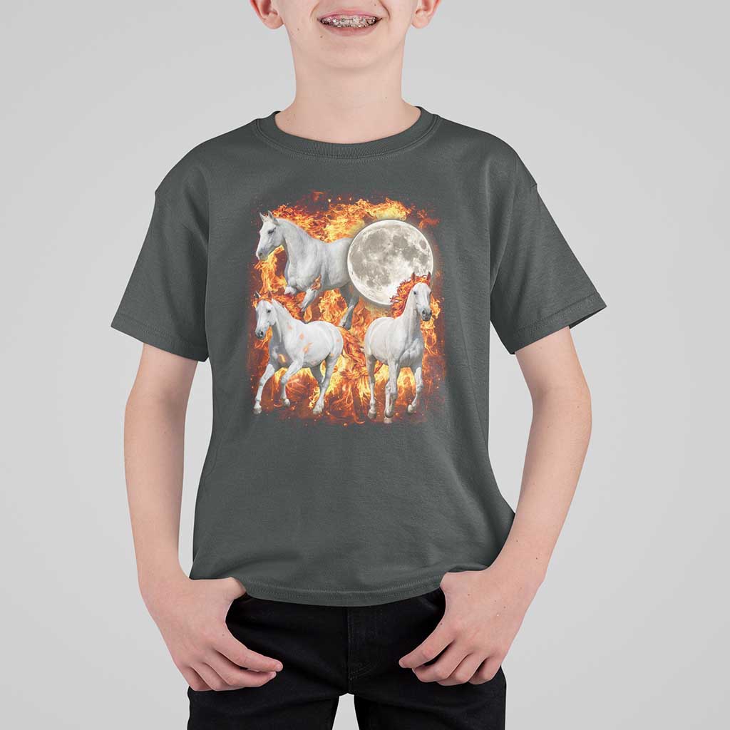 3 Fire Horses Moon Equestrian T Shirt For Kid Year Of The Fire Horse Joke