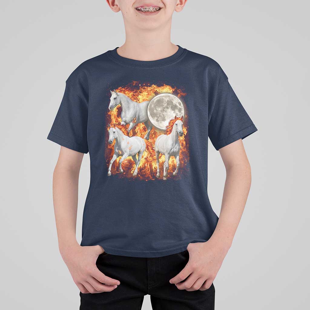 3 Fire Horses Moon Equestrian T Shirt For Kid Year Of The Fire Horse Joke