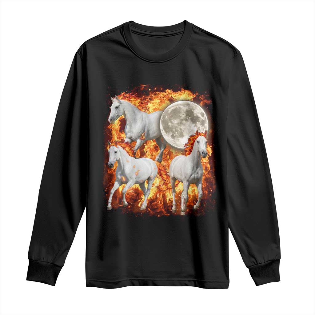3 Fire Horses Moon Equestrian Long Sleeve Shirt Year Of The Fire Horse Joke