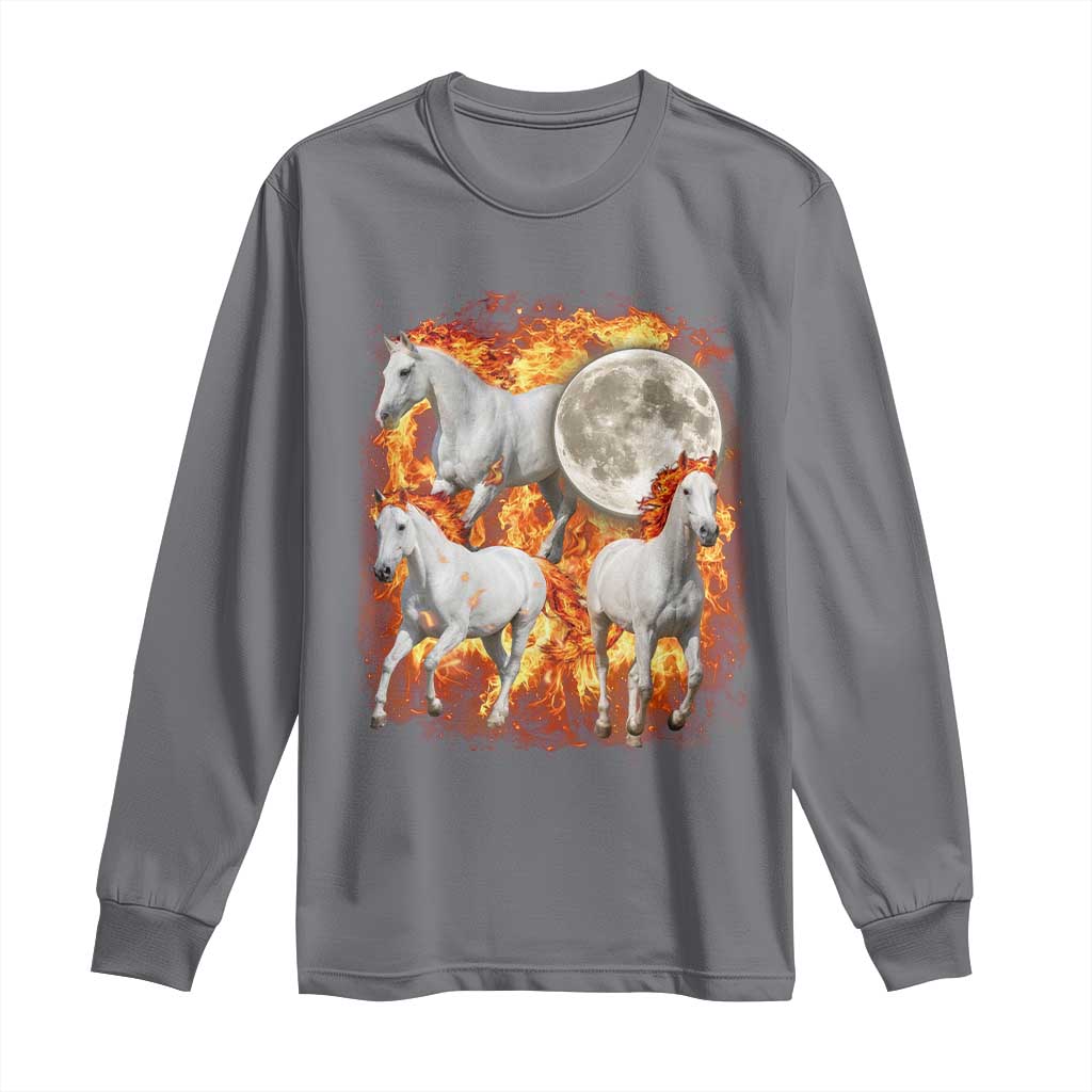 3 Fire Horses Moon Equestrian Long Sleeve Shirt Year Of The Fire Horse Joke
