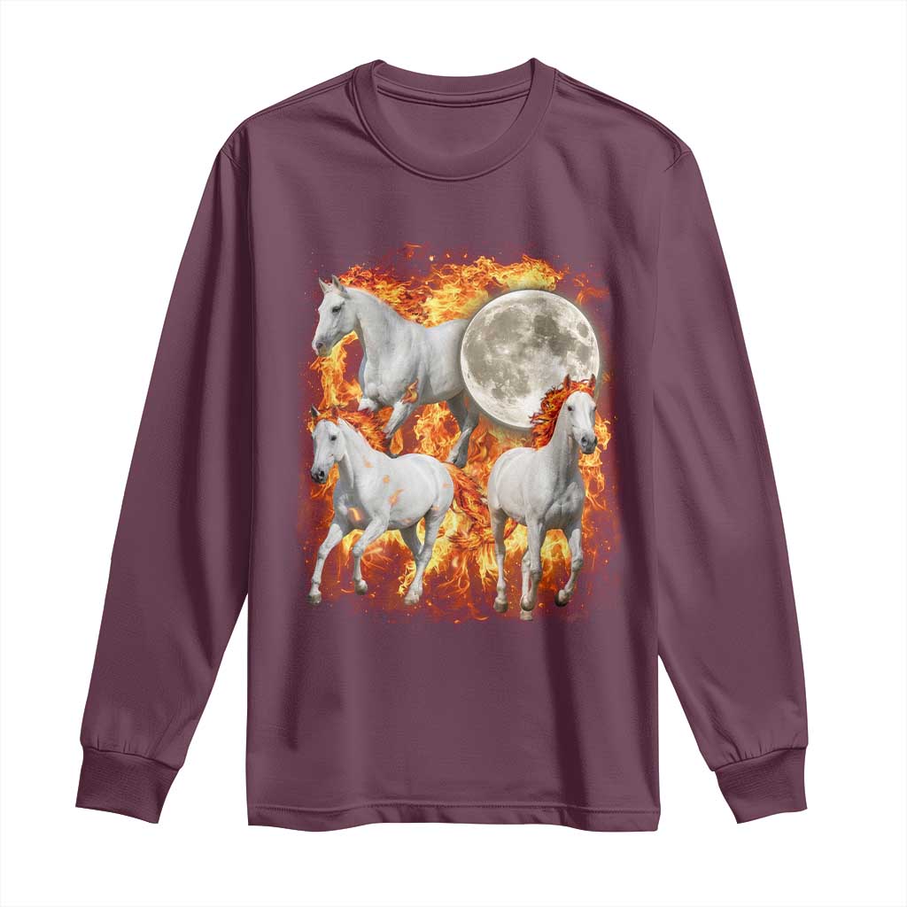 3 Fire Horses Moon Equestrian Long Sleeve Shirt Year Of The Fire Horse Joke