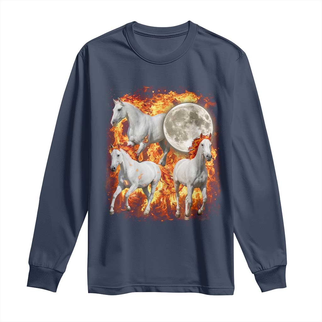 3 Fire Horses Moon Equestrian Long Sleeve Shirt Year Of The Fire Horse Joke
