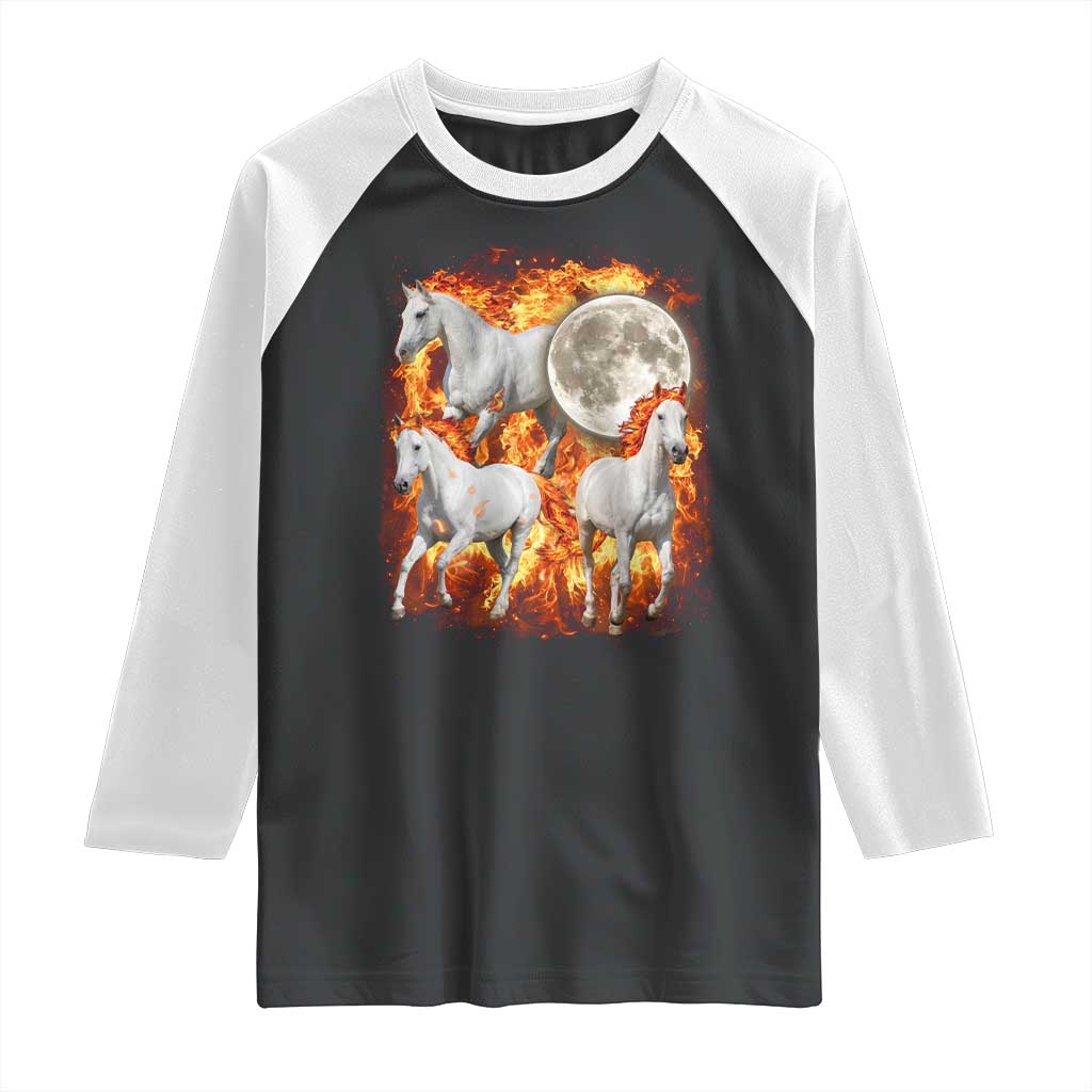 3 Fire Horses Moon Equestrian Raglan Shirt Year Of The Fire Horse Joke