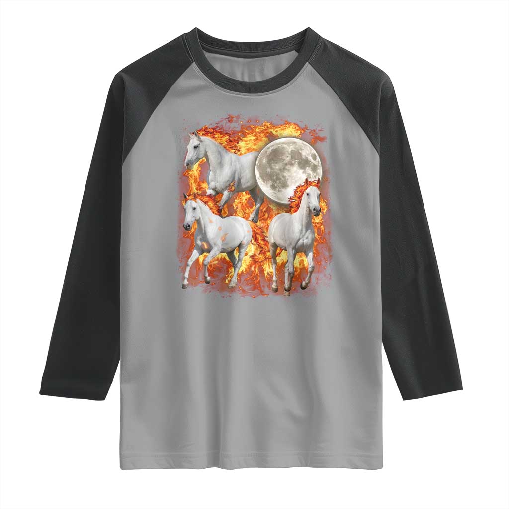 3 Fire Horses Moon Equestrian Raglan Shirt Year Of The Fire Horse Joke