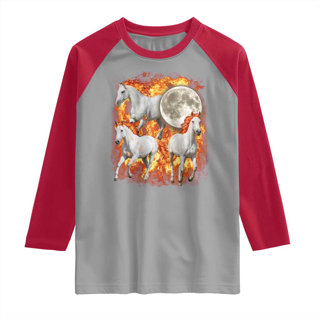 3 Fire Horses Moon Equestrian Raglan Shirt Year Of The Fire Horse Joke