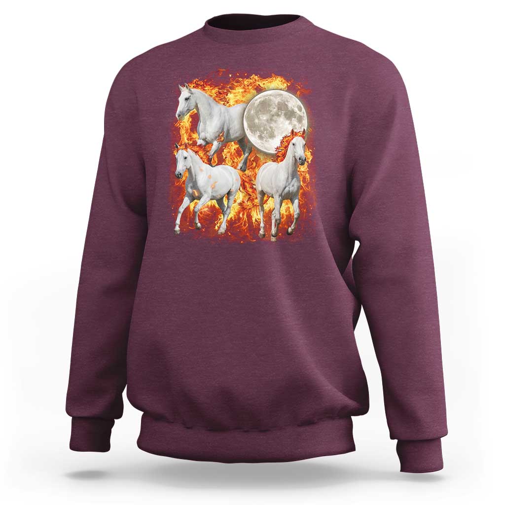 3 Fire Horses Moon Equestrian Sweatshirt Year Of The Fire Horse Joke