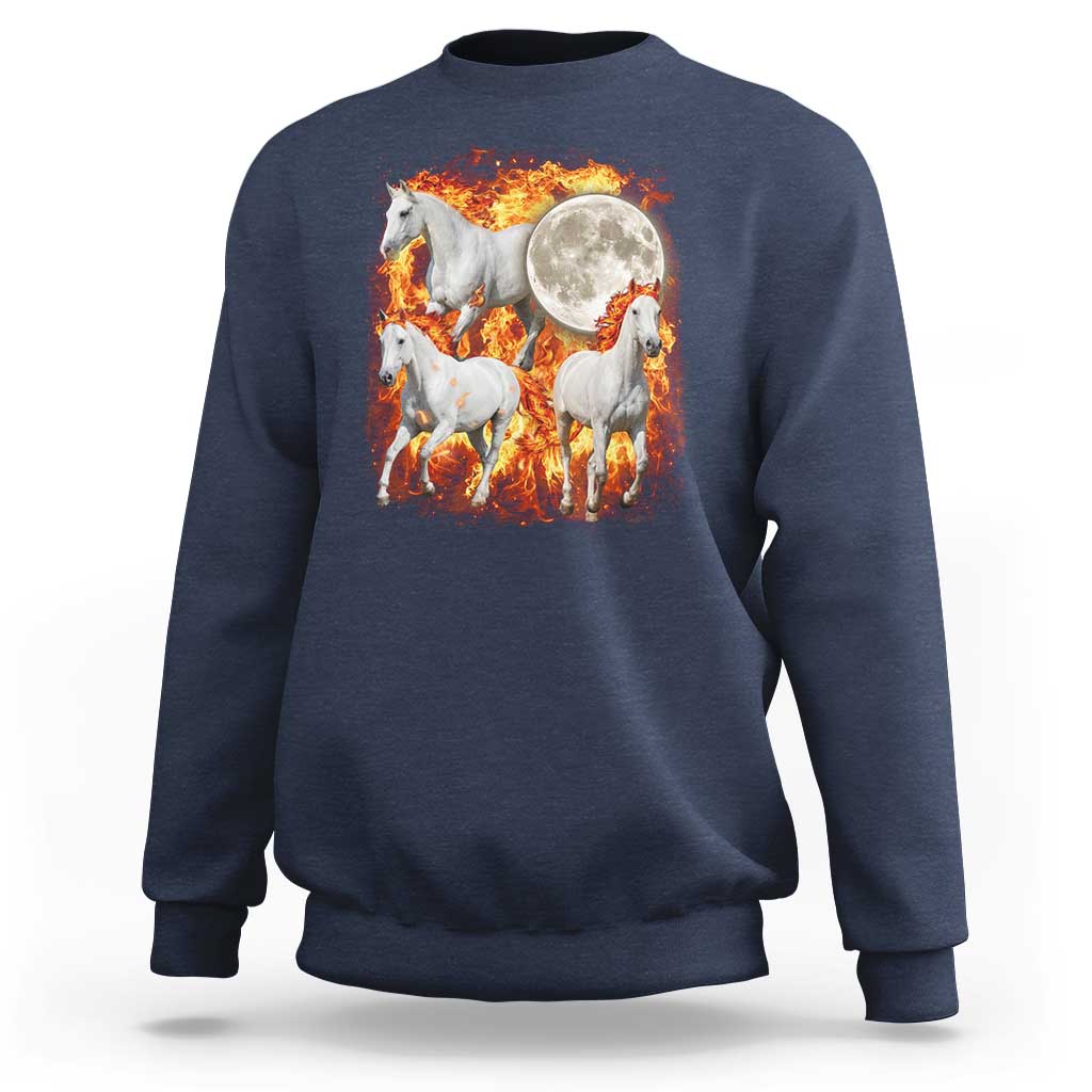 3 Fire Horses Moon Equestrian Sweatshirt Year Of The Fire Horse Joke