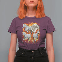 3 Fire Horses Moon Equestrian T Shirt For Women Year Of The Fire Horse Joke