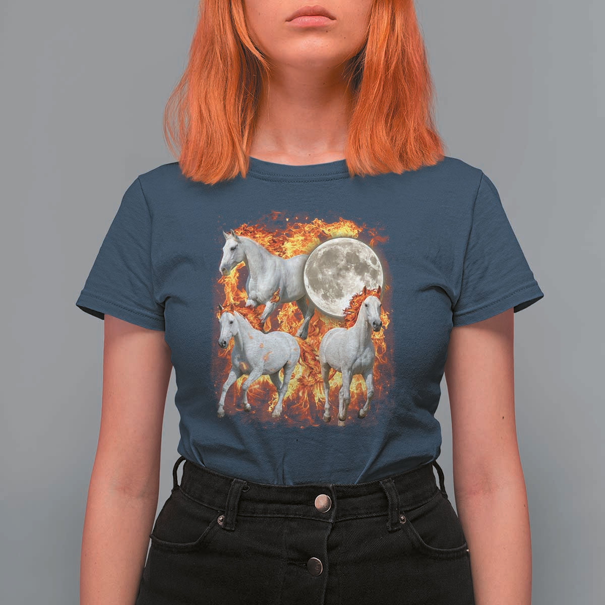 3 Fire Horses Moon Equestrian T Shirt For Women Year Of The Fire Horse Joke